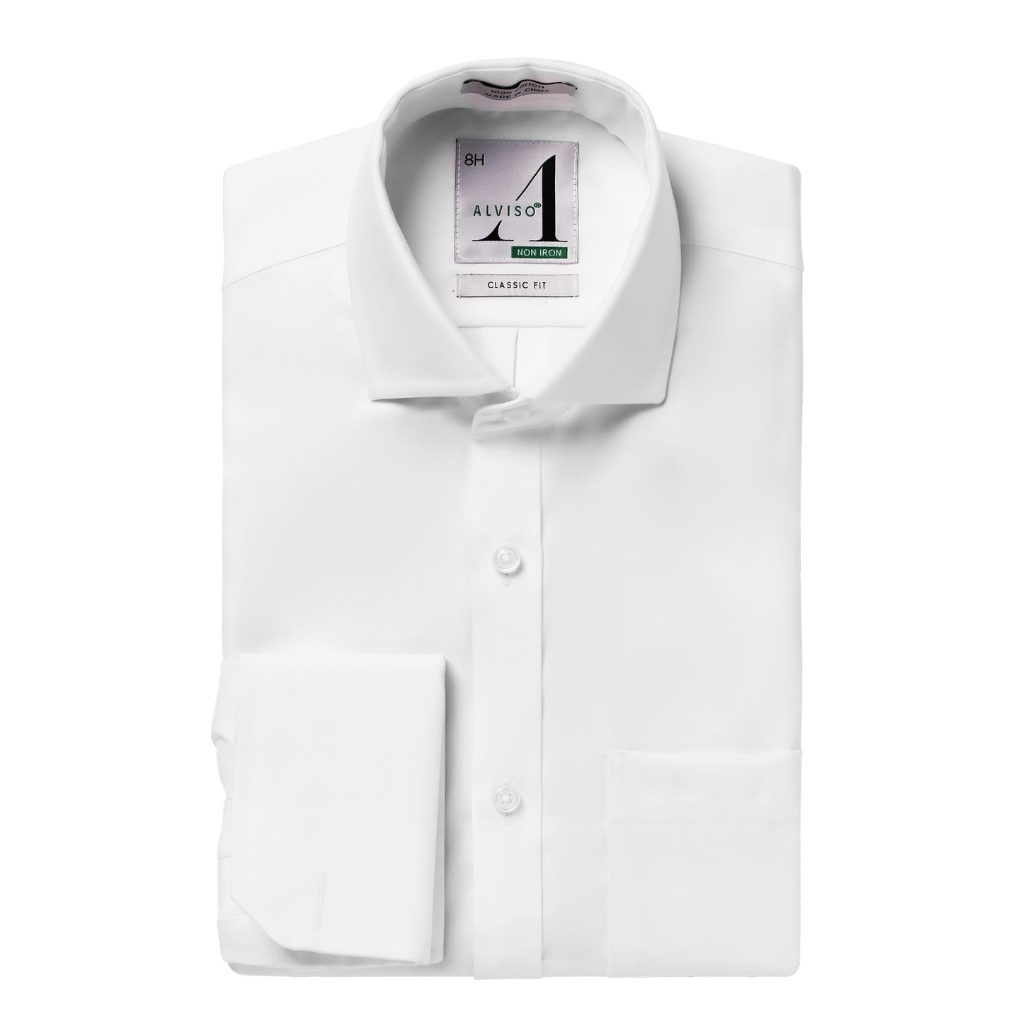 Alviso 100% Cotton Non - Iron Pinpoint Husky Fit French Cuff  Shirt