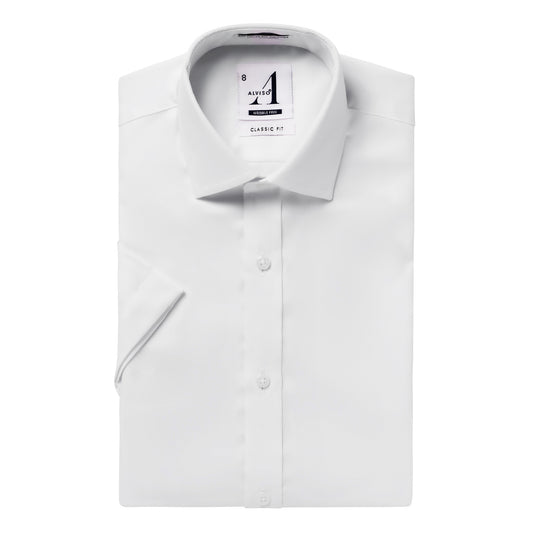 Alviso Poly Cotton Twill Regular Fit White on White Short Sleeve Shirt