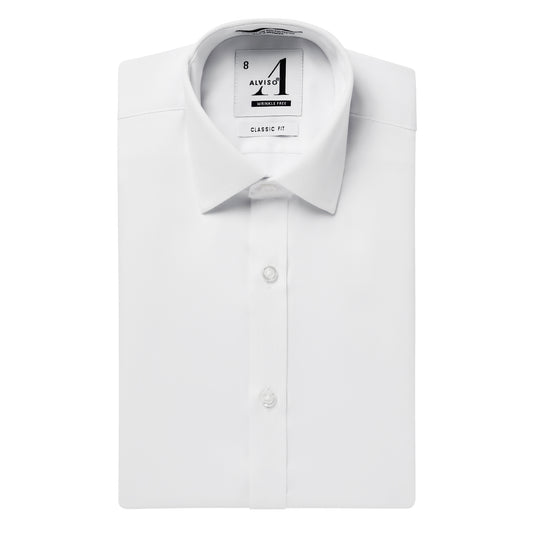 Alviso Poly Cotton Twill Regular Fit White on White Button Cuff Shirt