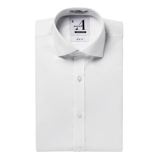 Alviso Poly Cotton Twill Slim Fit White on White Button Cuff Shirt