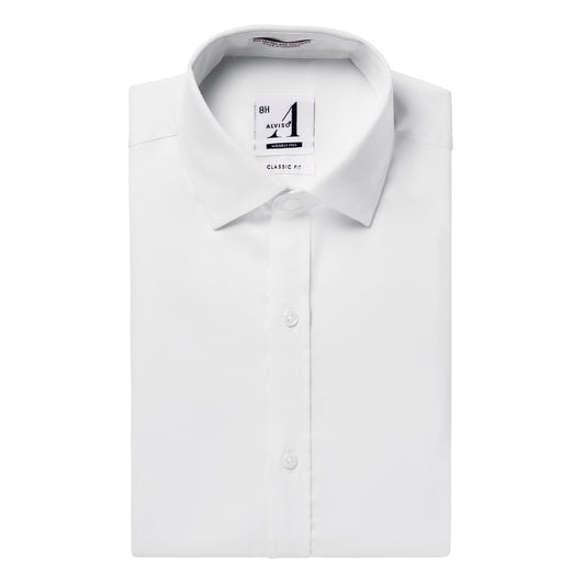 Alviso Poly Cotton Twill Husky Fit White on White Button Cuff Shirt