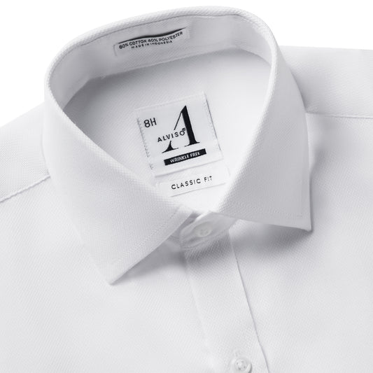 Alviso Poly Cotton Twill Husky Fit White on White Button Cuff Shirt