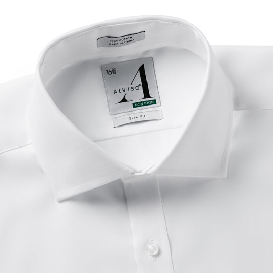 Alviso Men's 100% Cotton Non - Iron Pinpoint Slim Fit Button Cuff  Shirt